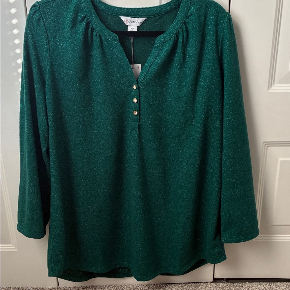 Liz Claiborne Emerald Blouse with Button Accents